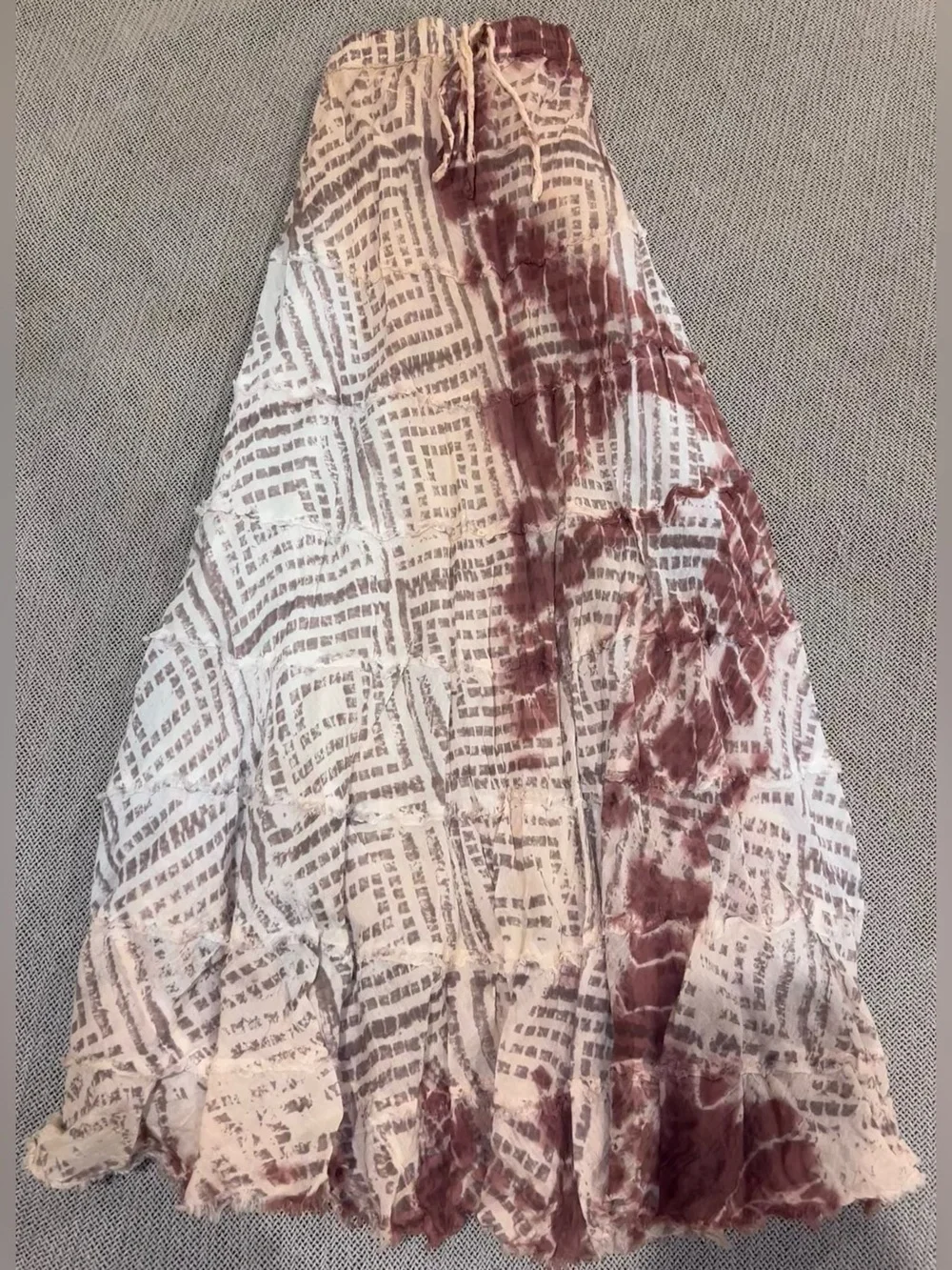 100% cotton! Boho Tie-Dye Cream and Mauve Crinkle Maxi Skirt